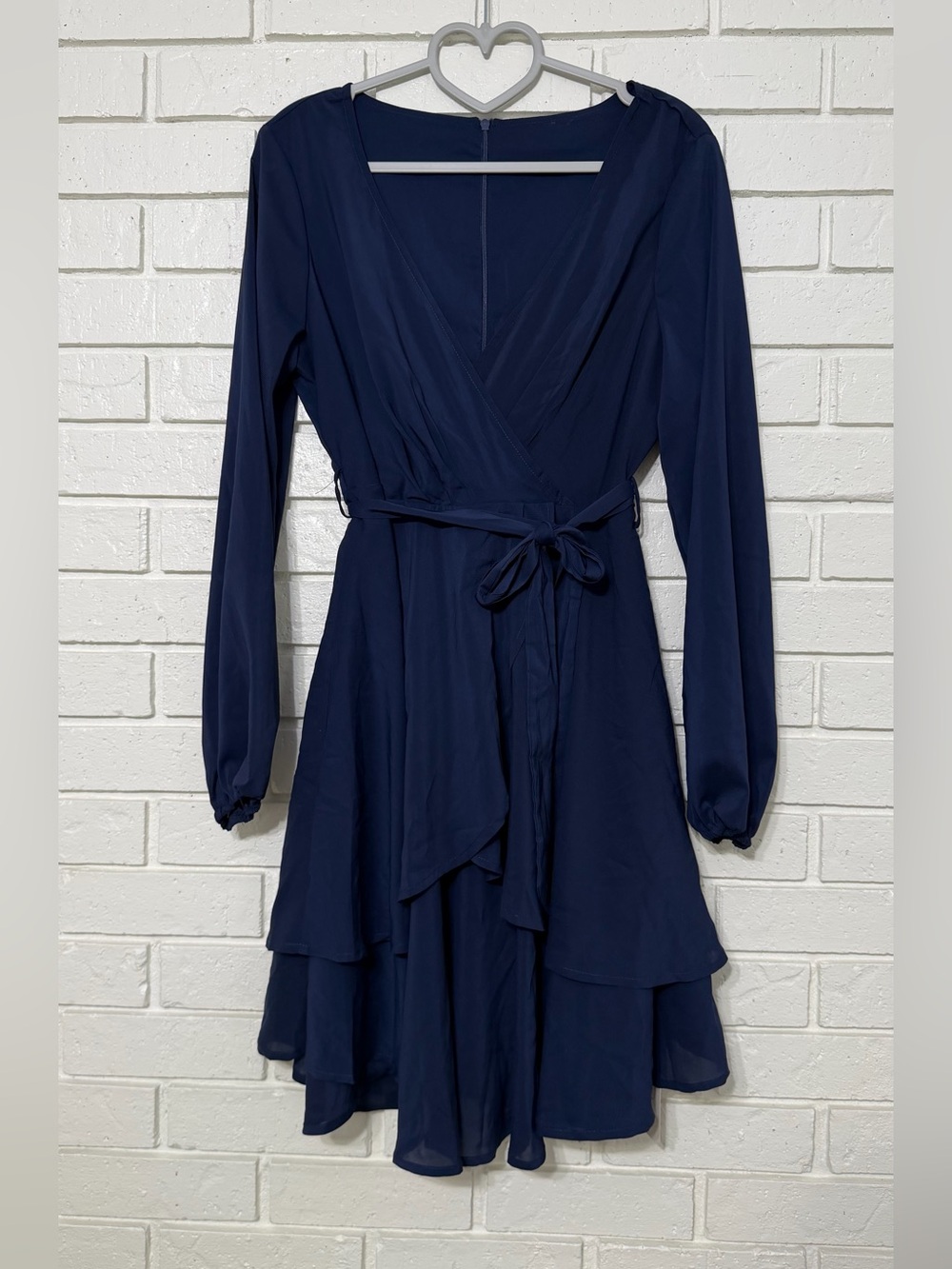 NWT Navy Blue Wrap Style Tiered Mini Dress Medium Long Sleeve